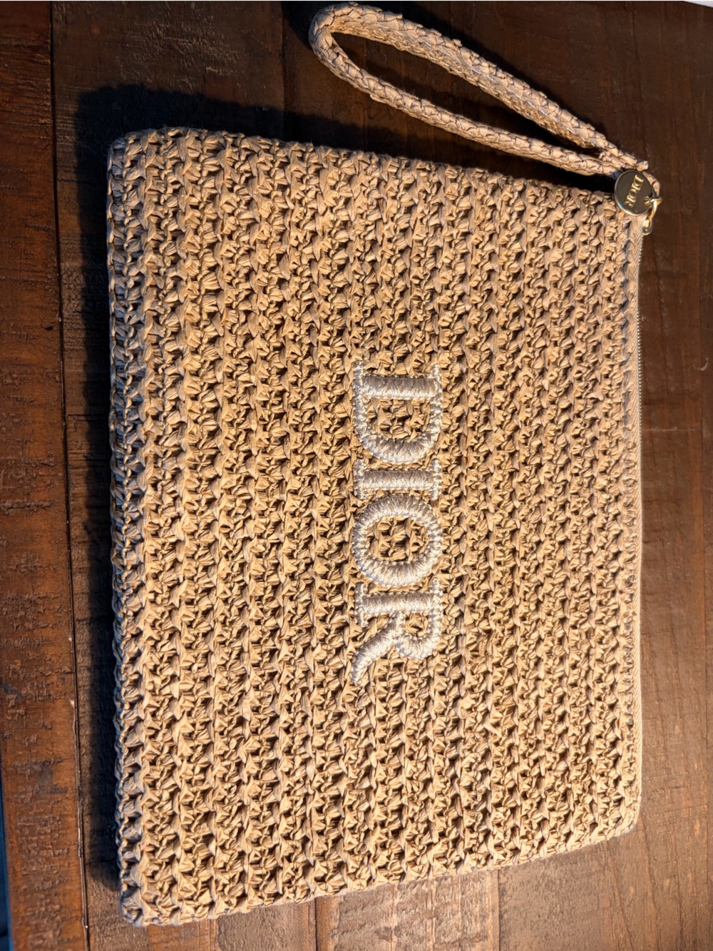 Dior Natural Beige Woven Wristlet Clutch